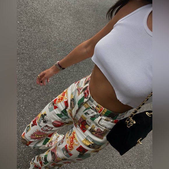 Reformation Comic High Rise Straight Jeans Pop Art Print Sz 26 Organic Cotton - Picture 4 of 17